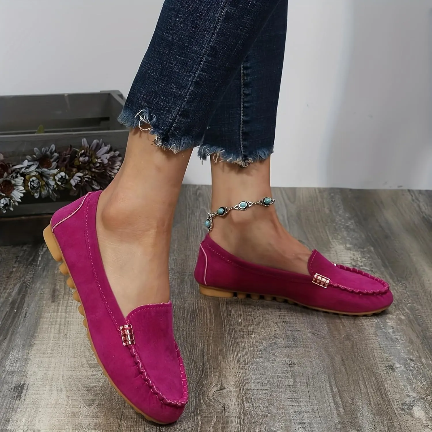 Womens Walking Boat Shoes Non Slip Walking Running Work Comfortable Lightweight Shoe No Lace up Round Toe Wide Width Casual Breathable Soft Sole Loafers Trendy Single Flat Shoes Outdoor Driving