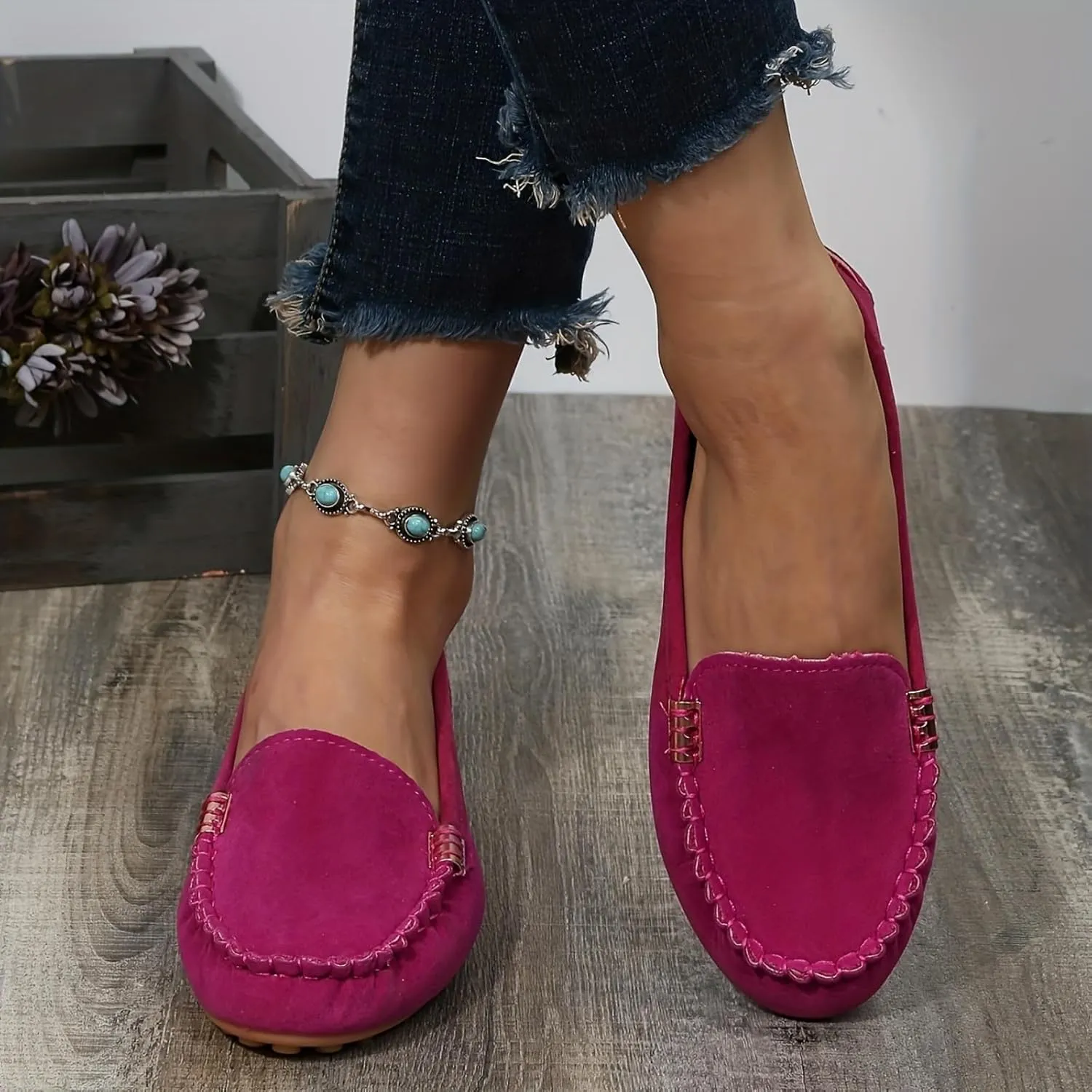 Womens Walking Boat Shoes Non Slip Walking Running Work Comfortable Lightweight Shoe No Lace up Round Toe Wide Width Casual Breathable Soft Sole Loafers Trendy Single Flat Shoes Outdoor Driving