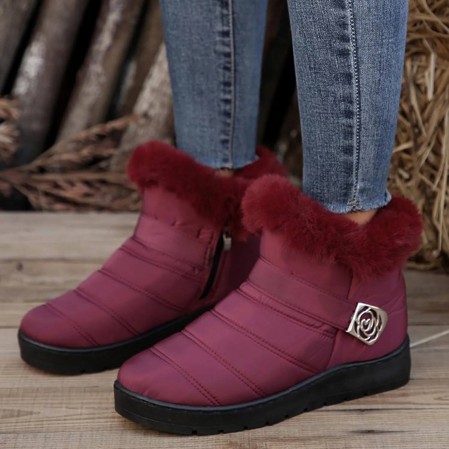 Womens Winter Snow Boots Fur Lined Warm Winter Boots Ankle Booties Waterproof Snow Boots Slip On Boots