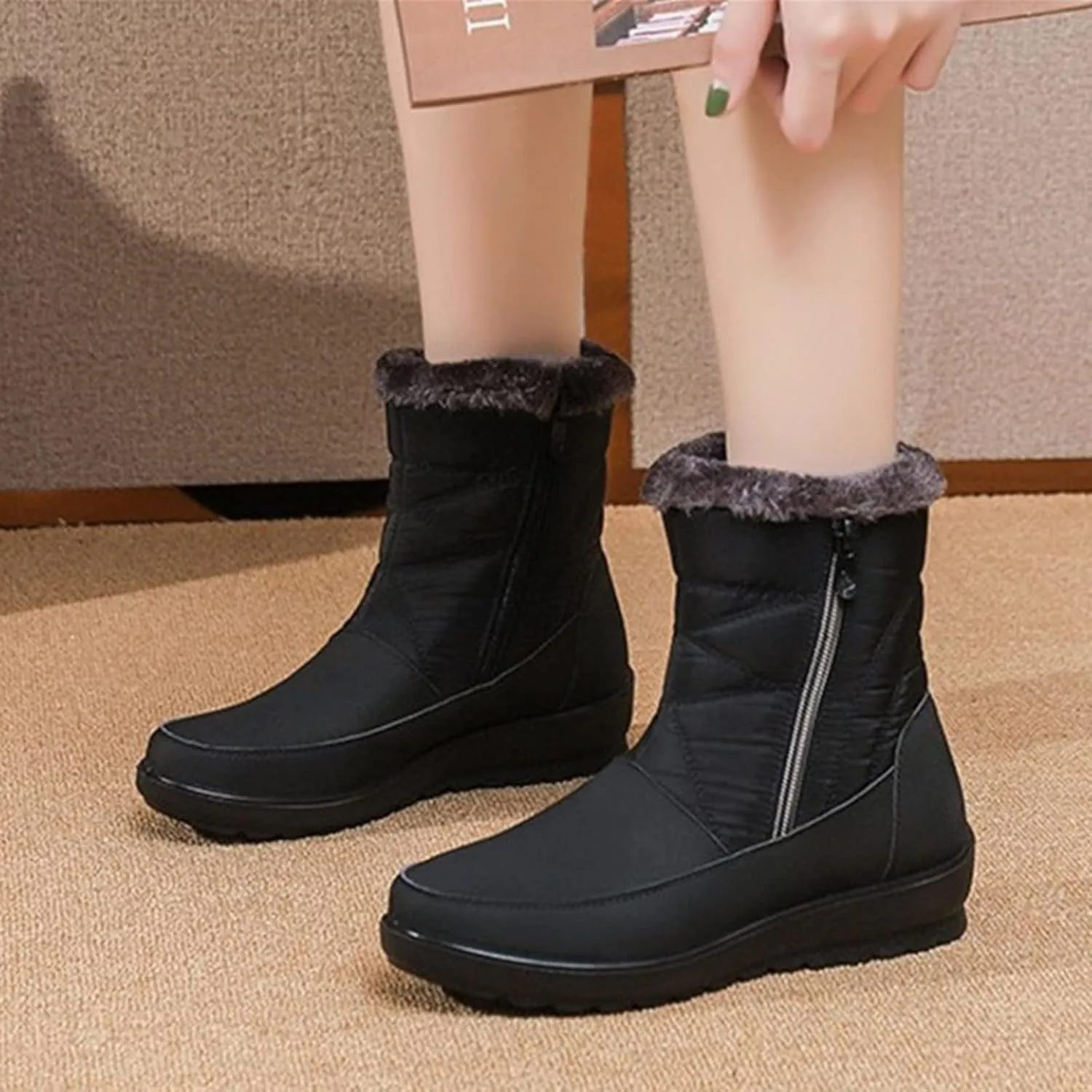 Women's Winter Warm Back Lace Up Snow Boots Womens Knee High Boots Winter Fashion 11.5 Womens Size 10 1/2 Wide Winter Boots Pink Winter Boots for Women Heels Boots for Women Winter Cute