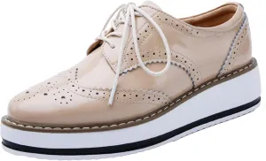 WUIWUIYU Women's Platform Lace-Up Wingtips Square Toe Oxfords Shoes