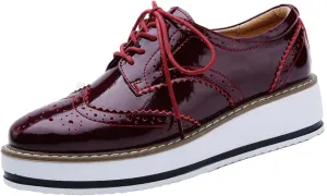 WUIWUIYU Women's Platform Lace-Up Wingtips Square Toe Oxfords Shoes