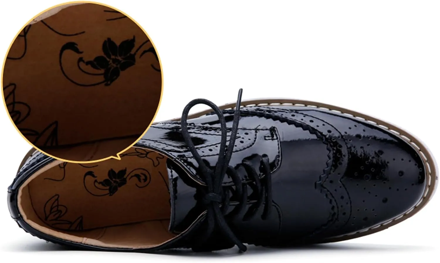 WUIWUIYU Women's Platform Lace-Up Wingtips Square Toe Oxfords Shoes