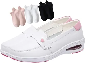 Yytcsjz Women Nurse Working Shoes, Womens Orthopedic Breathable Comfortable Slip-On Nurse Shoes, with Low Socks Flat Boat Line 3 Pairs, Casual Walking Driving Shoes