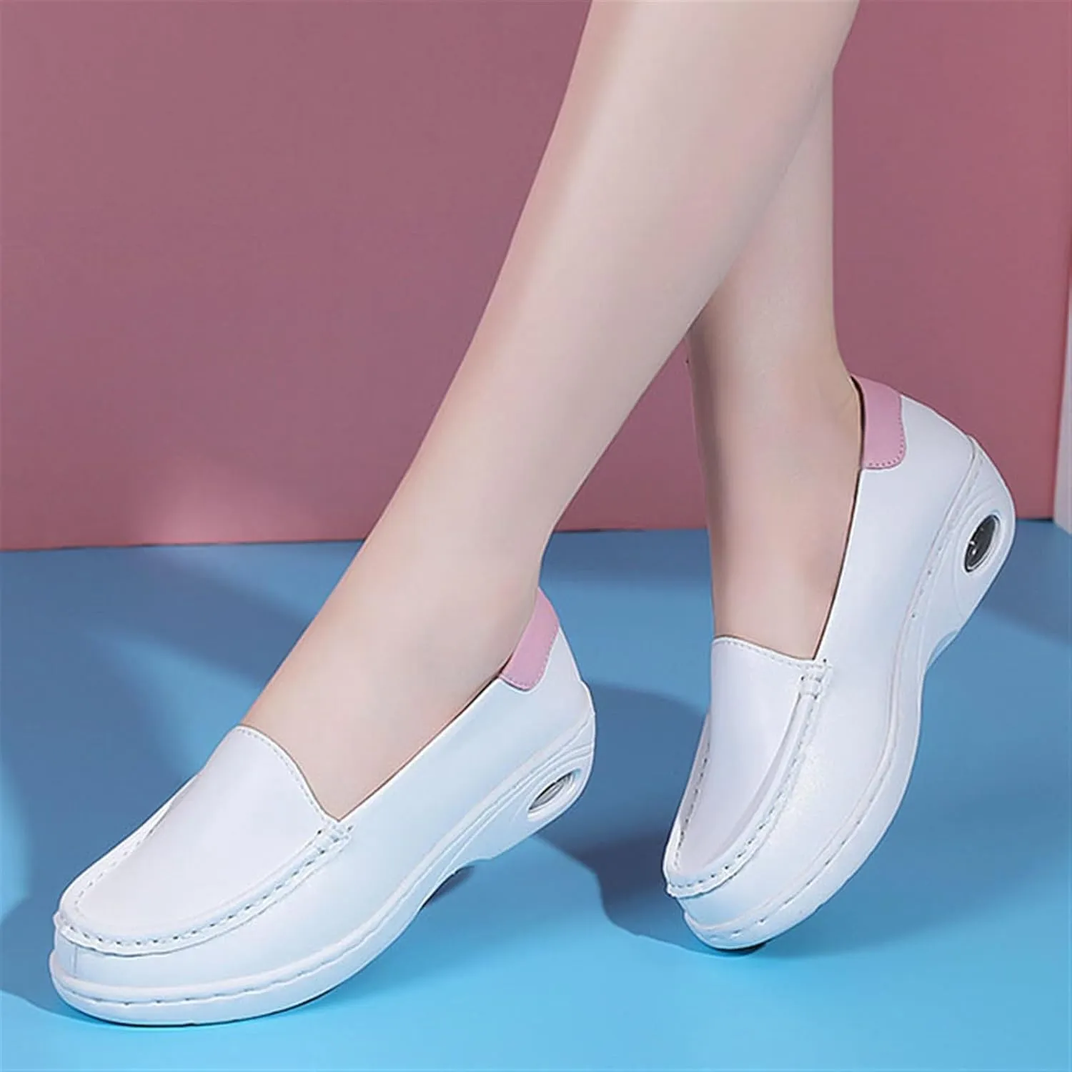 Yytcsjz Women's Casual Loafers, Women Slip on Hospital Breathable Nurse Work Leather Shoes, Comfortable Platform Soft Bottom Orthopedic Sneakers, for Medical Workers, Doctors