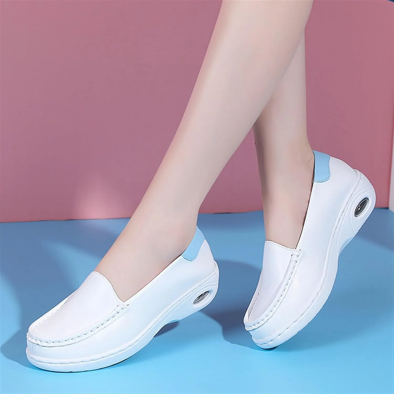 Yytcsjz Women's Casual Loafers, Women Slip on Hospital Breathable Nurse Work Leather Shoes, Comfortable Platform Soft Bottom Orthopedic Sneakers, for Medical Workers, Doctors