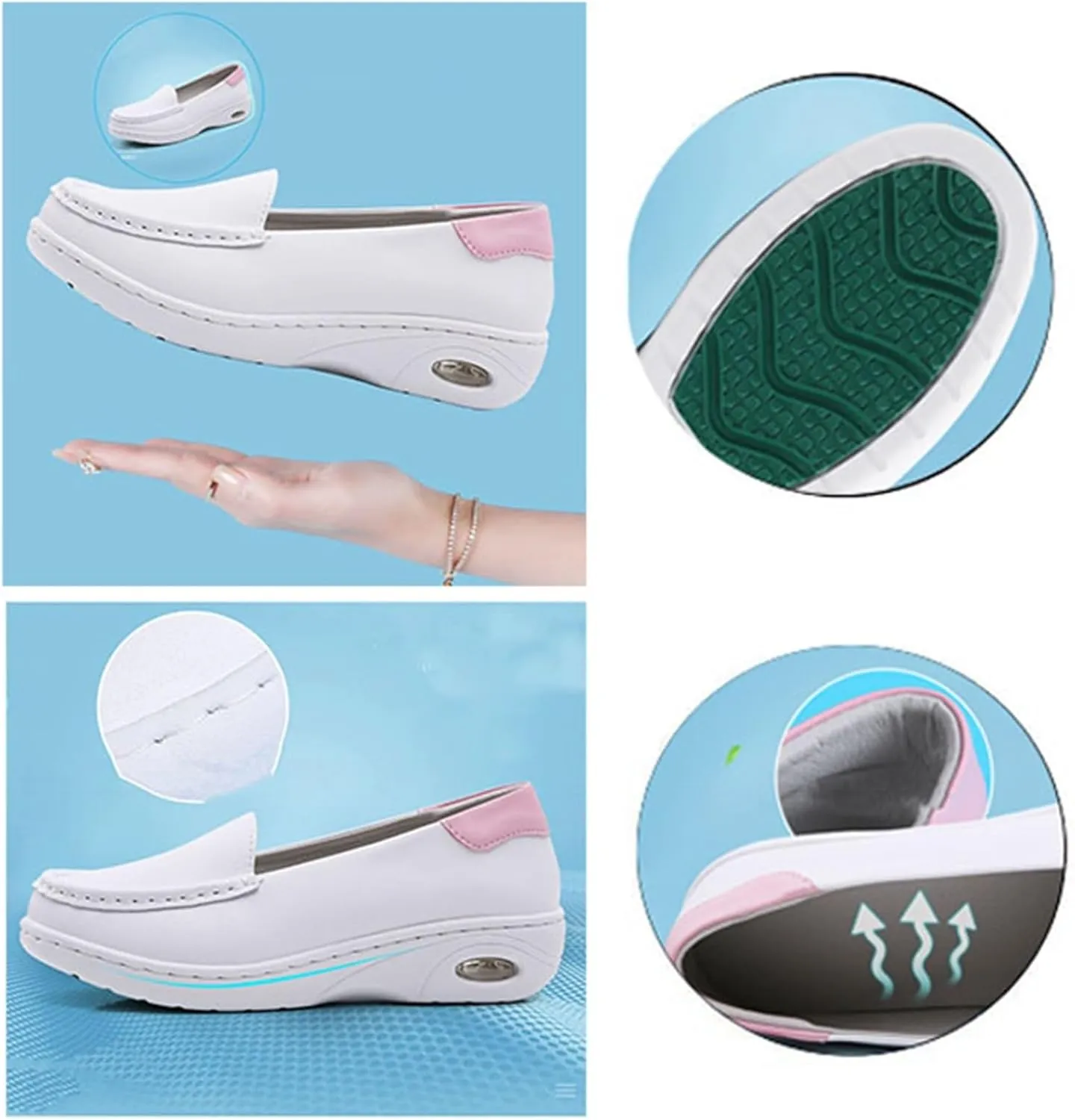 Yytcsjz Women's Casual Loafers, Women Slip on Hospital Breathable Nurse Work Leather Shoes, Comfortable Platform Soft Bottom Orthopedic Sneakers, for Medical Workers, Doctors
