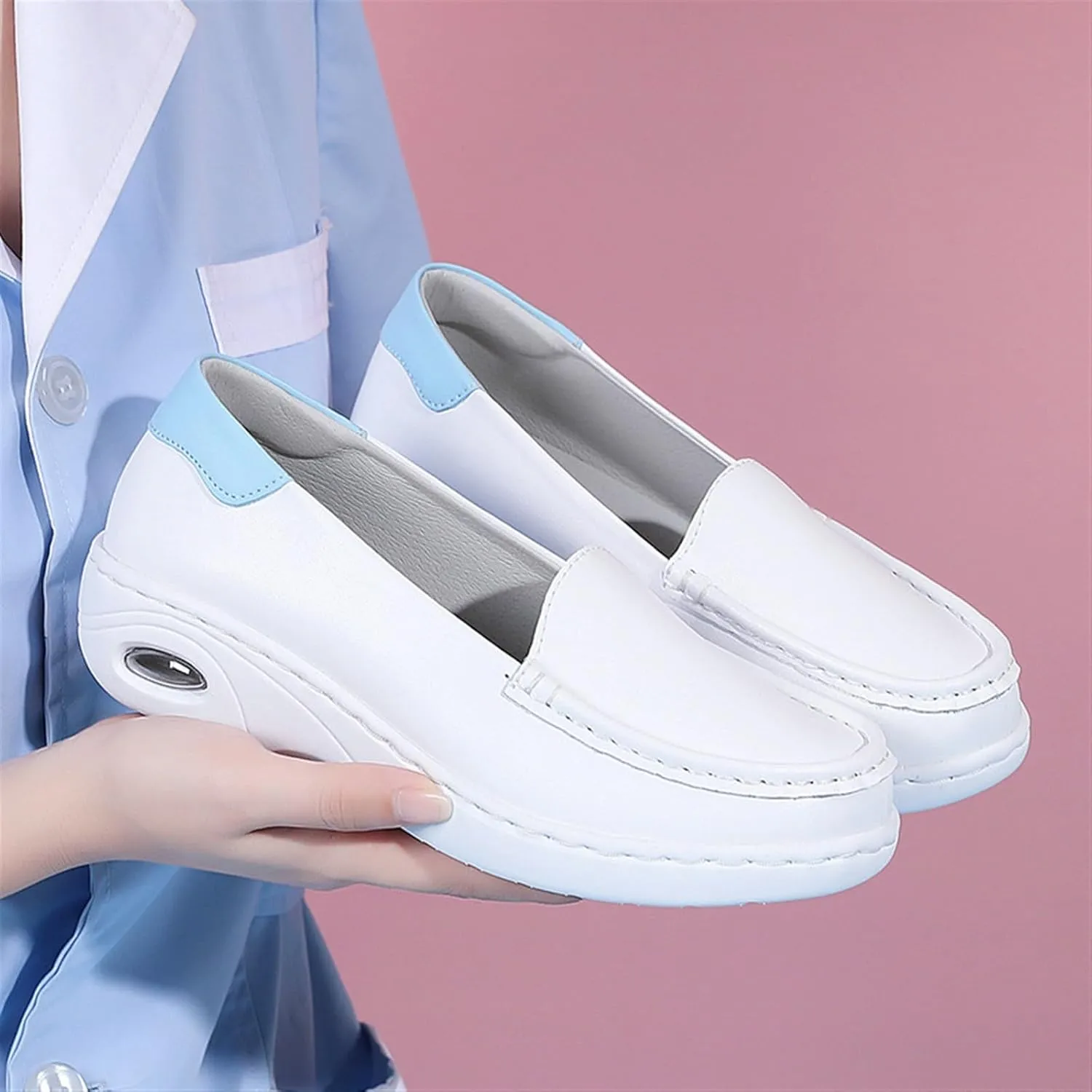 Yytcsjz Women's Casual Loafers, Women Slip on Hospital Breathable Nurse Work Leather Shoes, Comfortable Platform Soft Bottom Orthopedic Sneakers, for Medical Workers, Doctors