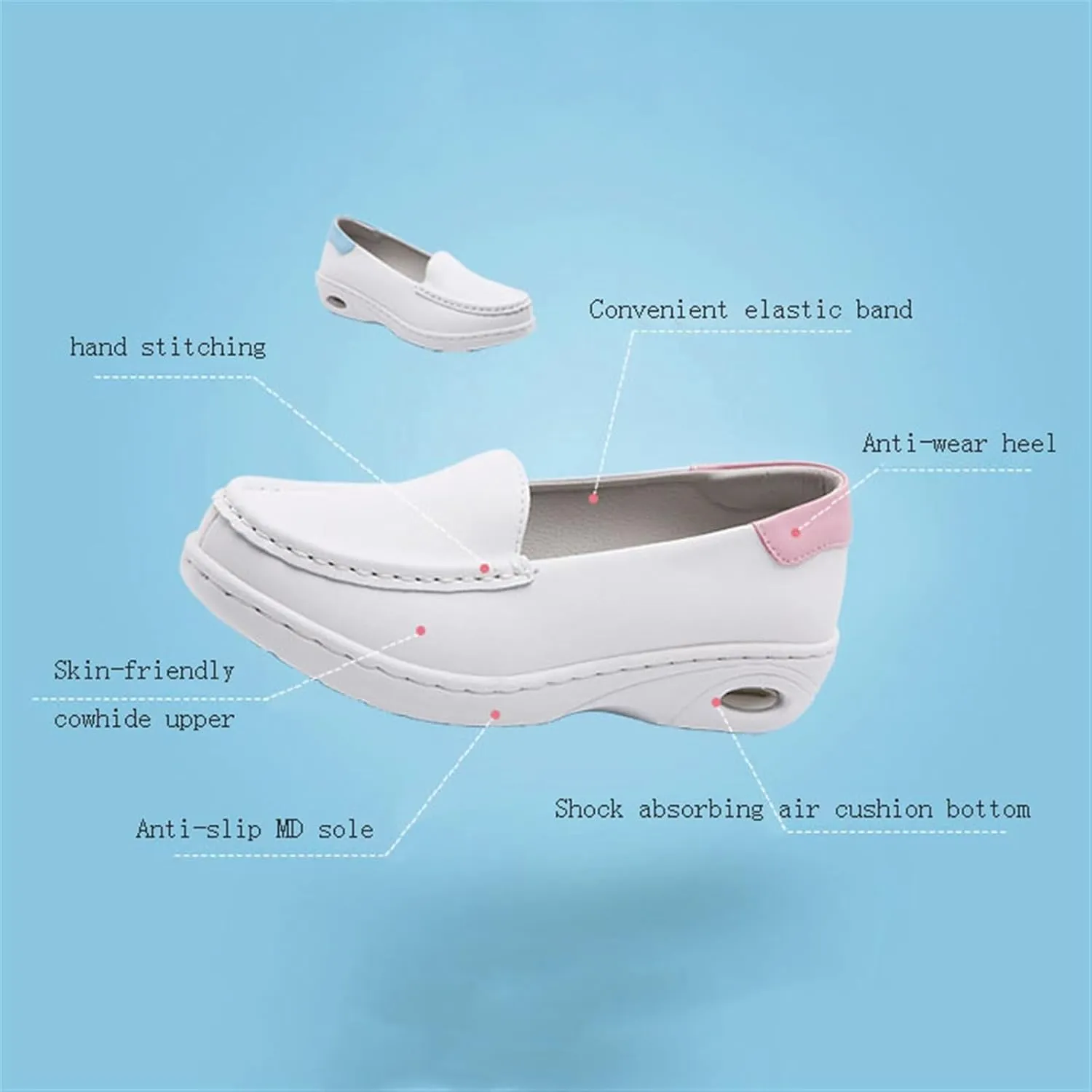 Yytcsjz Women's Casual Loafers, Women Slip on Hospital Breathable Nurse Work Leather Shoes, Comfortable Platform Soft Bottom Orthopedic Sneakers, for Medical Workers, Doctors
