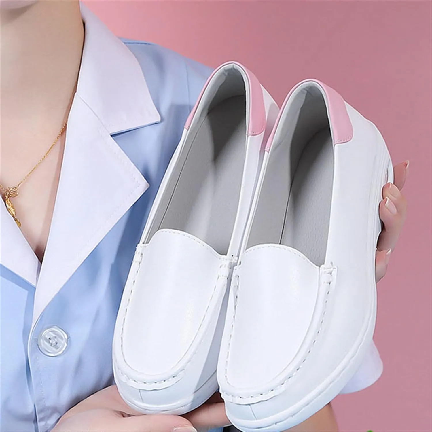 Yytcsjz Women's Casual Loafers, Women Slip on Hospital Breathable Nurse Work Leather Shoes, Comfortable Platform Soft Bottom Orthopedic Sneakers, for Medical Workers, Doctors