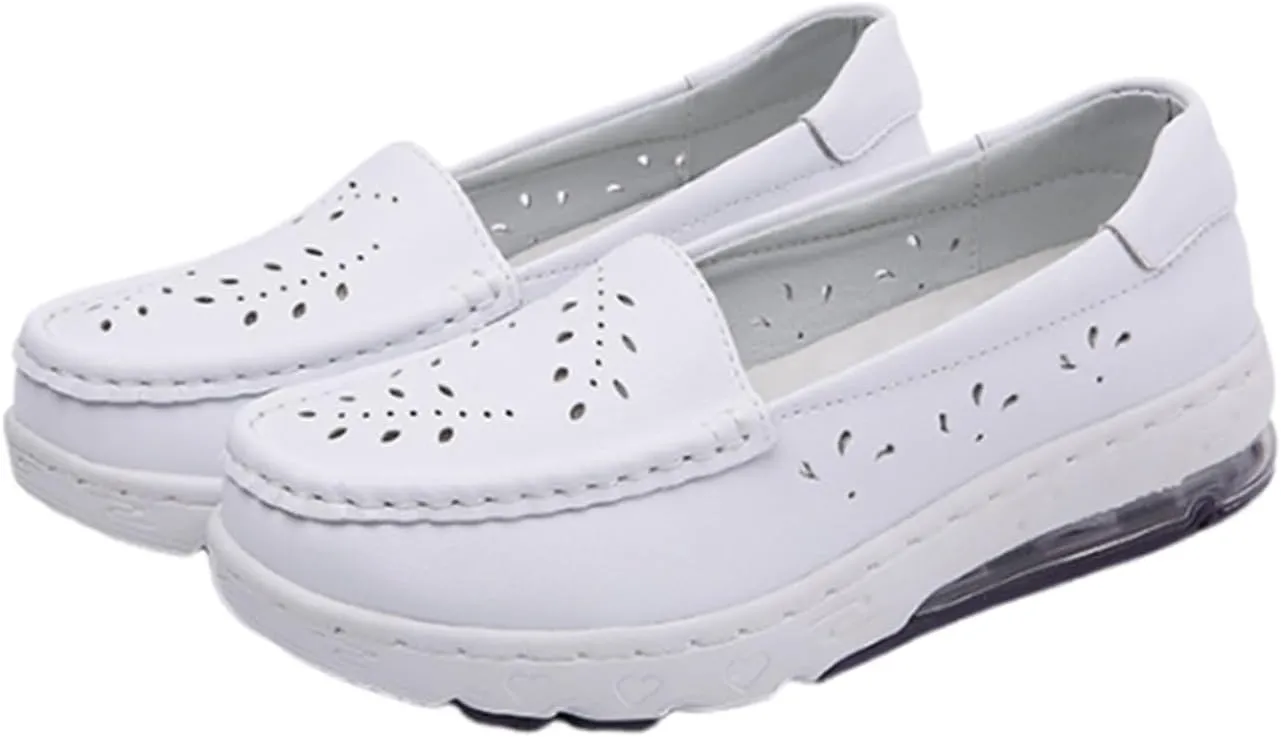 Yytcsjz Women's White Nursing Shoes, Womens Slip on Mesh Breathable Comfortable Working Nurse Shoes, Casual Leather Comfy Orthopedic Wedge Platform Loafers Sneaker, for Medical Care