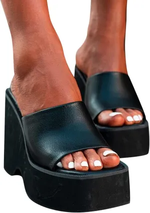 ZBYY Womens Wedge Slipper Open Toe Platform Backless Slip On Casual Summer Slides Sandals Roman Comfy Wedding Shoes